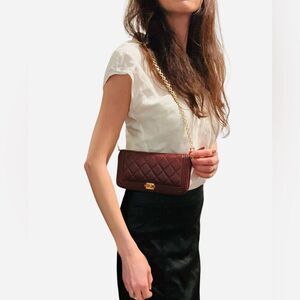 Chanel Brown Quilted Leather Clutch with Gold Clasp